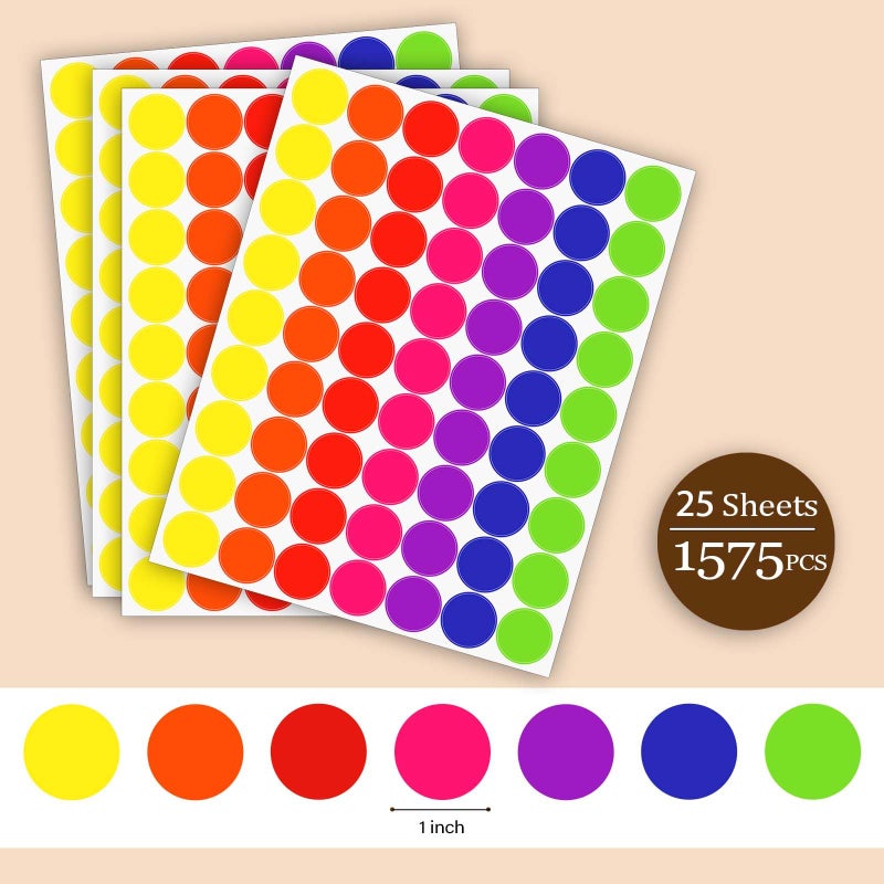 Dreecy Colored Dot Stickers 1 Inch, Circle Stickers Round Color Coding Dots Markers Sticker, 1575 PCS Removeable Sticky Labels Sticker Dots for Toddlers Students Office Classroom in 7 Assorted Colors - Image 3